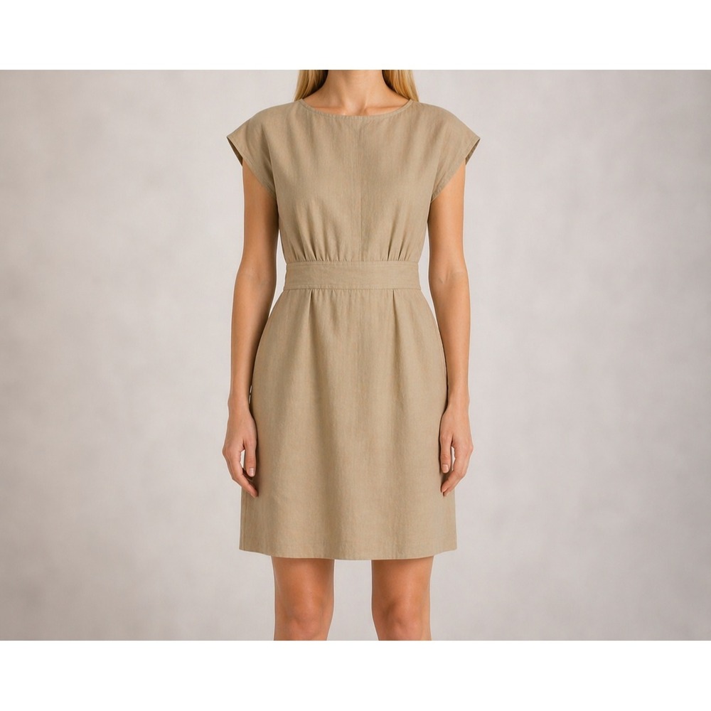 Theory Quiet Luxury Linen Blend Dress Minimalist Sheath Elegant Pocket Chic SZ 6